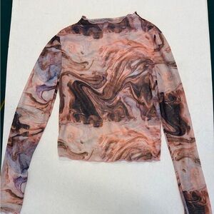 SHEIN Swirl Pattern Long Sleeve Top - Pink and Brown size S